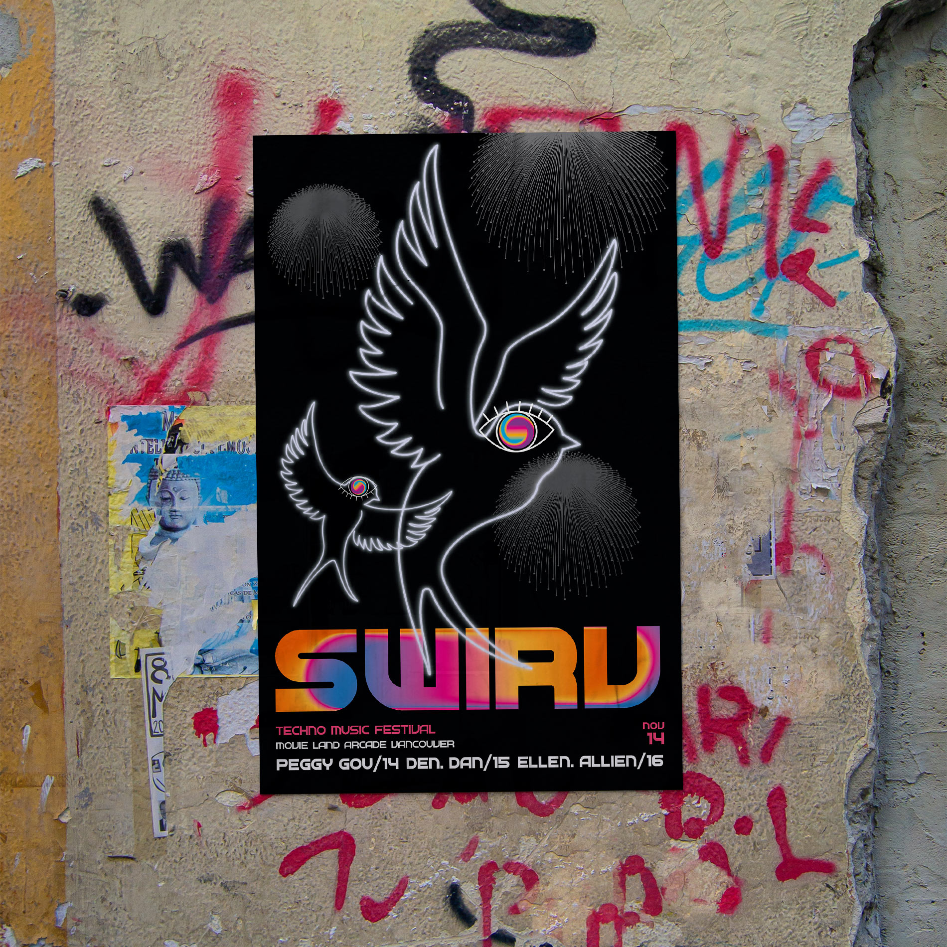 Techno music festival poster design