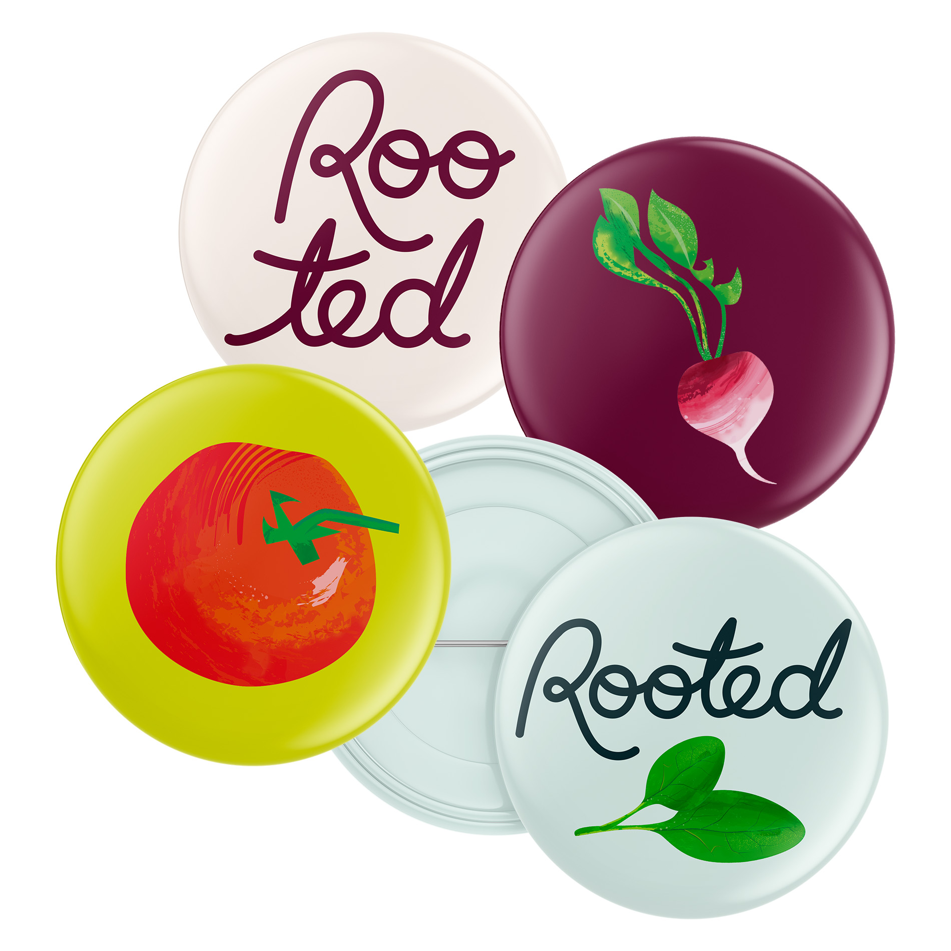 Rooted social-enterprise button merchandise