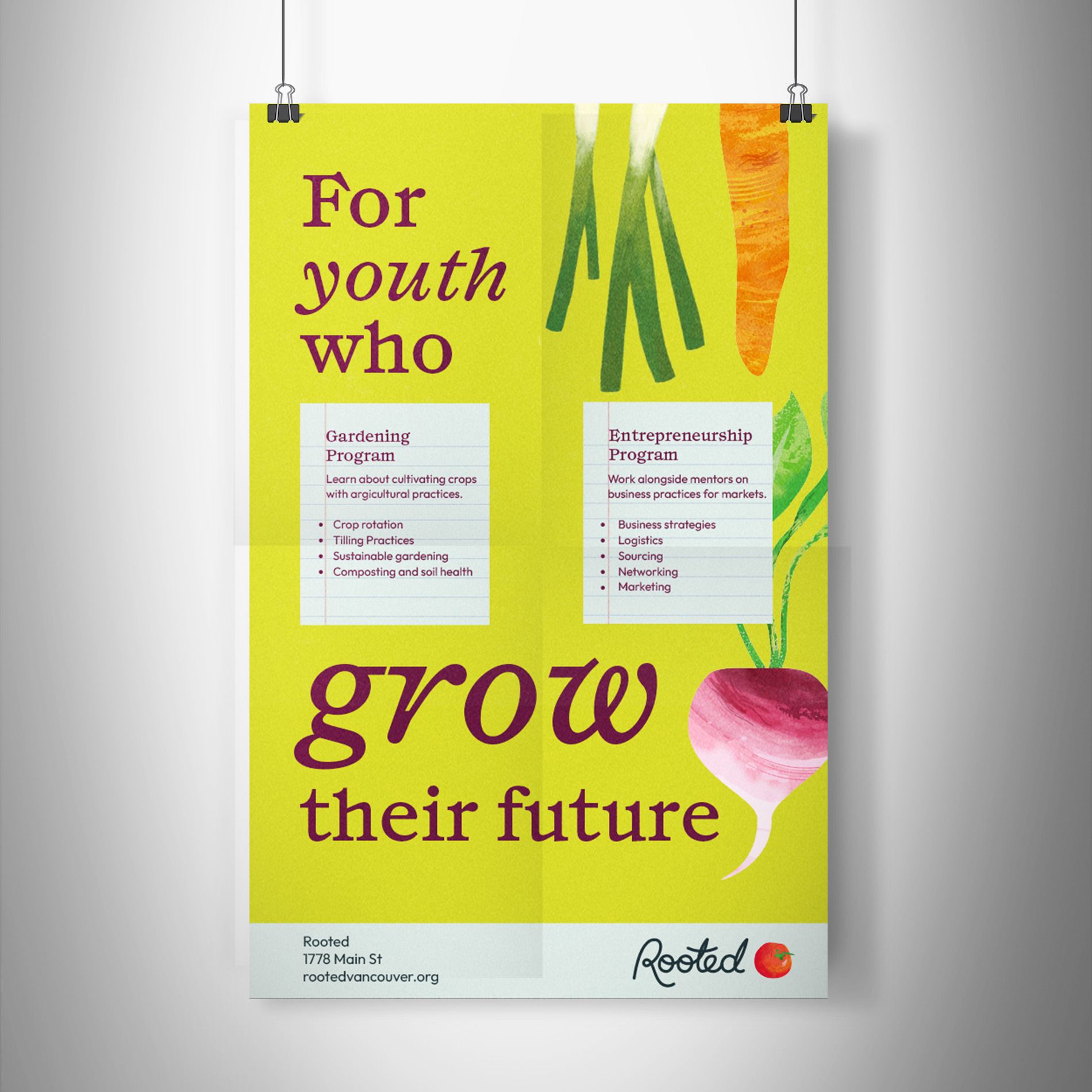 Poster design of Rooted social-enterprise youth programs