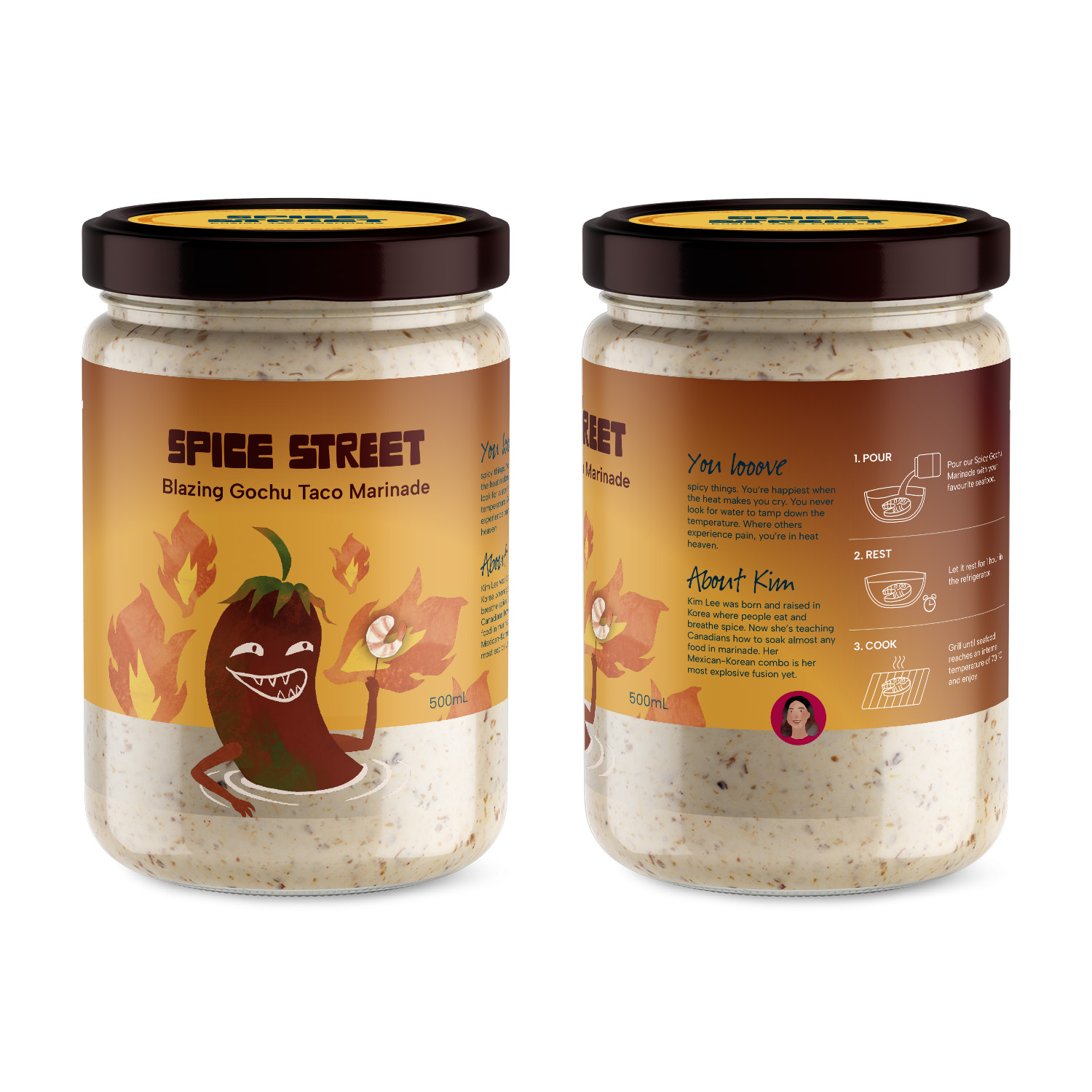 Spicy Korean and Mexican fusion marinade package design